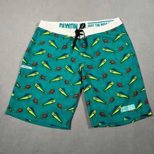 DIXXON Shorts Mens 36 Teal Green Mahi Mahi Boardshorts Swim Trunks Fish Crab